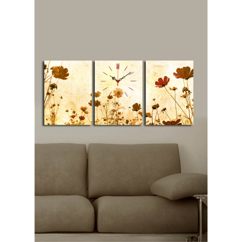 Elegant 3-Piece Decorative Canvas Wall Clock Set, Suede Canvas, Total Size: 37.8 x 15.7 inches | Sturdy 100% Wooden Frame, Thickness: 1.2 inches | Perfect for Home Decor & Modern Interiors, Unique Design
