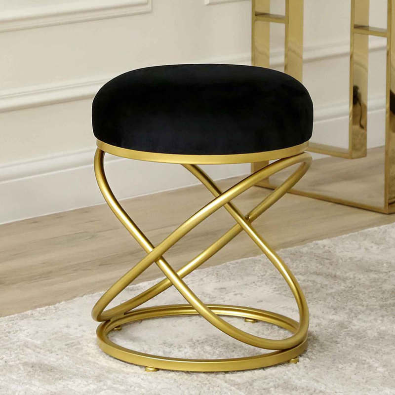 Adaku Iron Dressing Table Stool for Bedroom Furniture, Living Room Accent Stool, Black/Gold