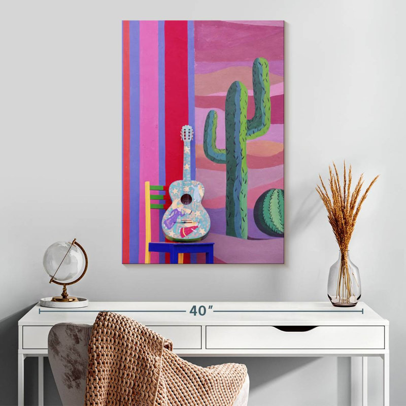 Guitare et cactus Abarca, H 30 po x l 20 po