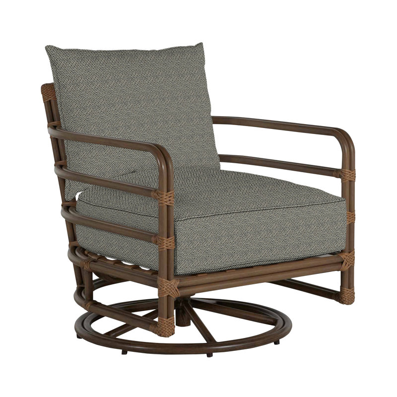 Malibu Swivel Patio Chair with Cushions, Welt, Intermix Bark