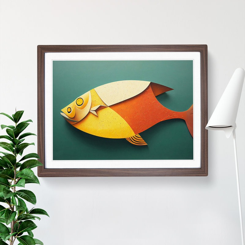 XH1022-6607X Fish Vol.4 - Single Picture Frame Painting, 46cm H x 64cm W x 2cm D, Walnut