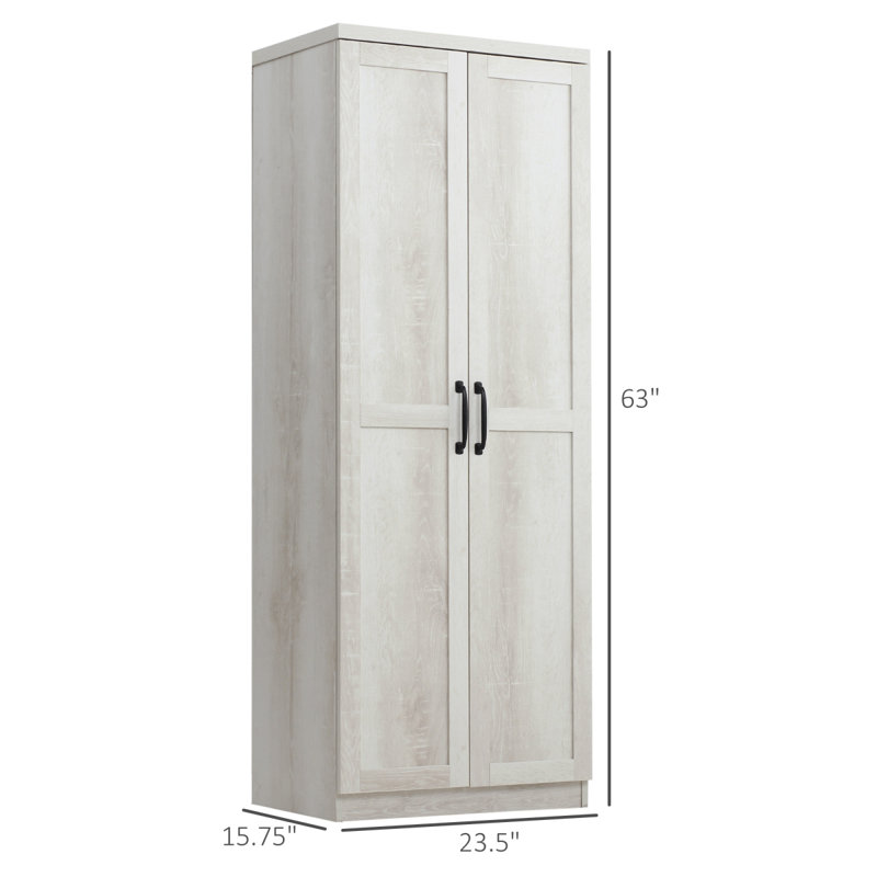 63" 2-Door Kitchen Pantry, Freestanding Storage Cabinet With 5-Tier Shelving And 2 Adjustable Shelves For Dining Room, White