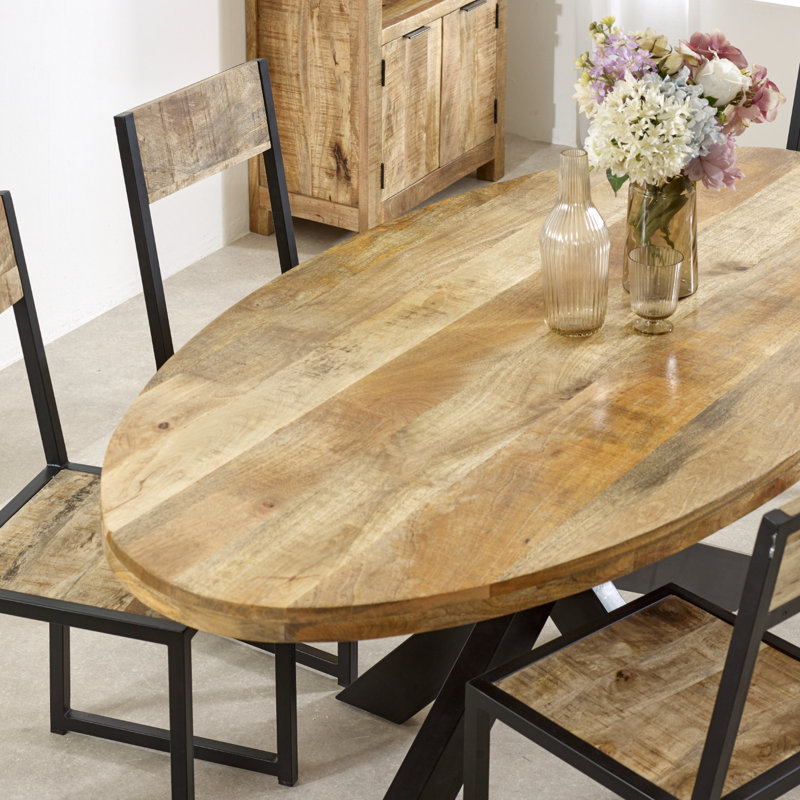 Lamantia Oval Solid Wood Top Metal Base Dining Table