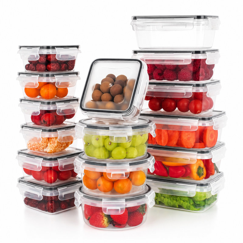 Ensemble de 16 boîtes de conservation avec couvercles, sans BPA, transparentes, idéales pour la préparation des repas.