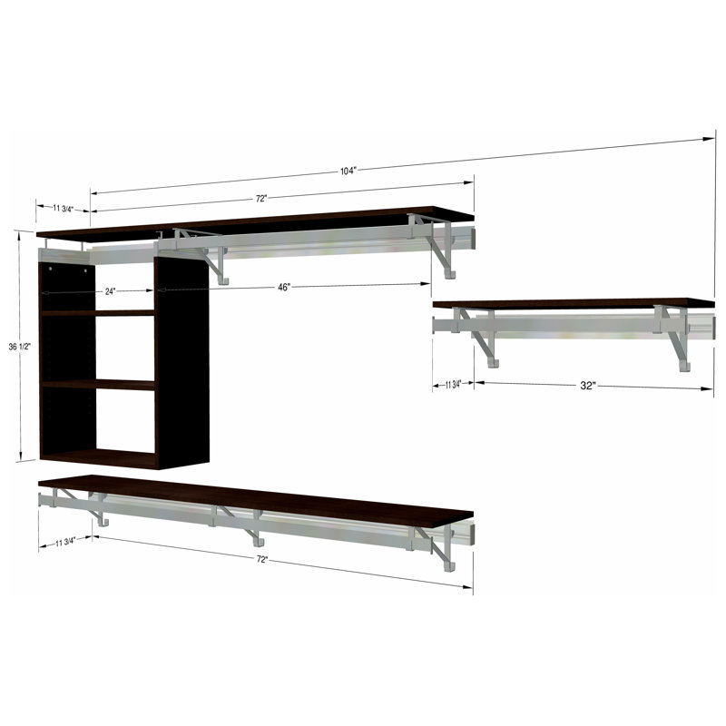 Système de garde-robe 3 pièces: suspension double avec casier et suspension de 32 po, H 36,5 po x l 104 po x P 12,25 po
