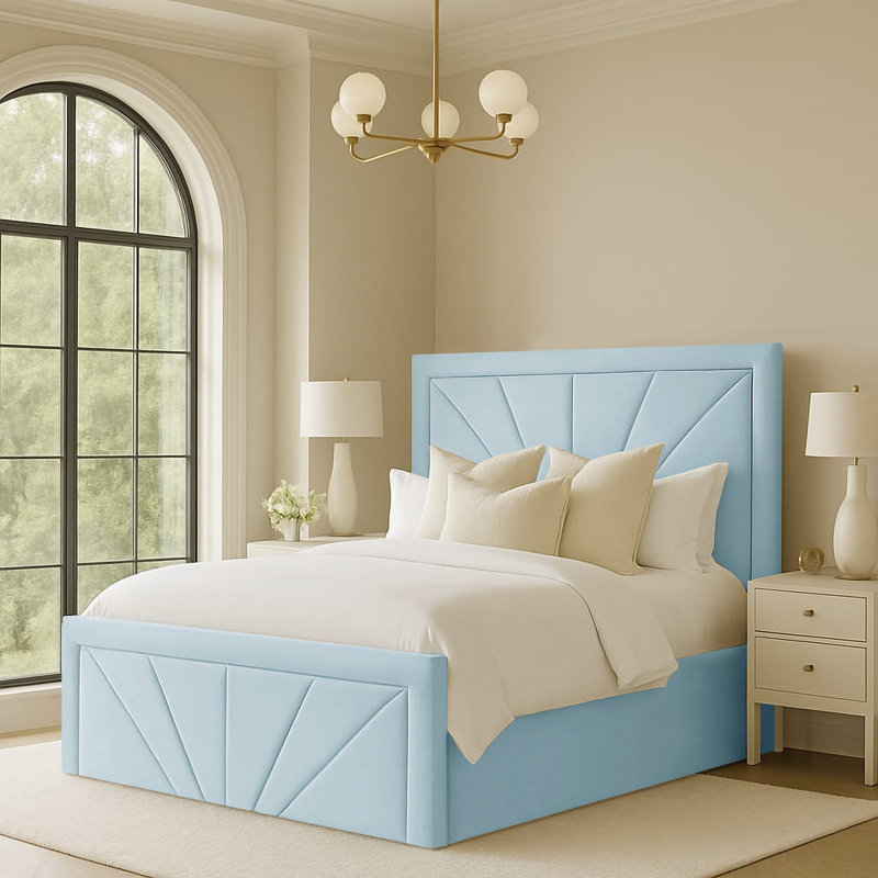 Upholstered Ottoman Storage Bed, Double (4'6), Sky Blue