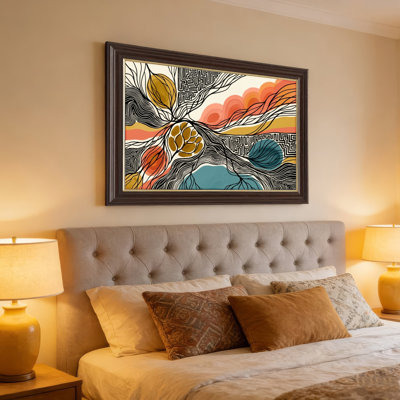 Art mural antique sur toile encadré doré pour le salon, la chambre à coucher, le bureau ou le vestibule - décoration murale décorative avec art abstrait