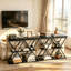 Table d'entrée/de couloir, console industrielle à 3 niveaux avec étagères de rangement ouvertes, structure métallique en forme de X, noire-967563512