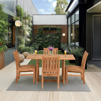 5 Piece Teak Wood Dining Set Including 56" Hatteras Rectangular Folding Table With 4 Abacho Side Chairs