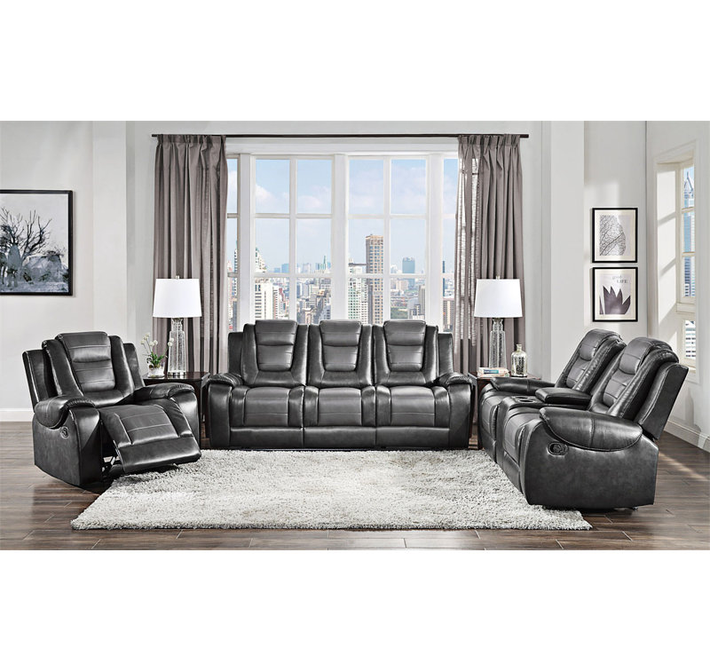 Luxury Sofa Dual Reclining With Center Drop-Down Cup Holders 1Pc Formal  Furniture Premium Faux Leather Upholstery Comtable 2-Tone  Finish