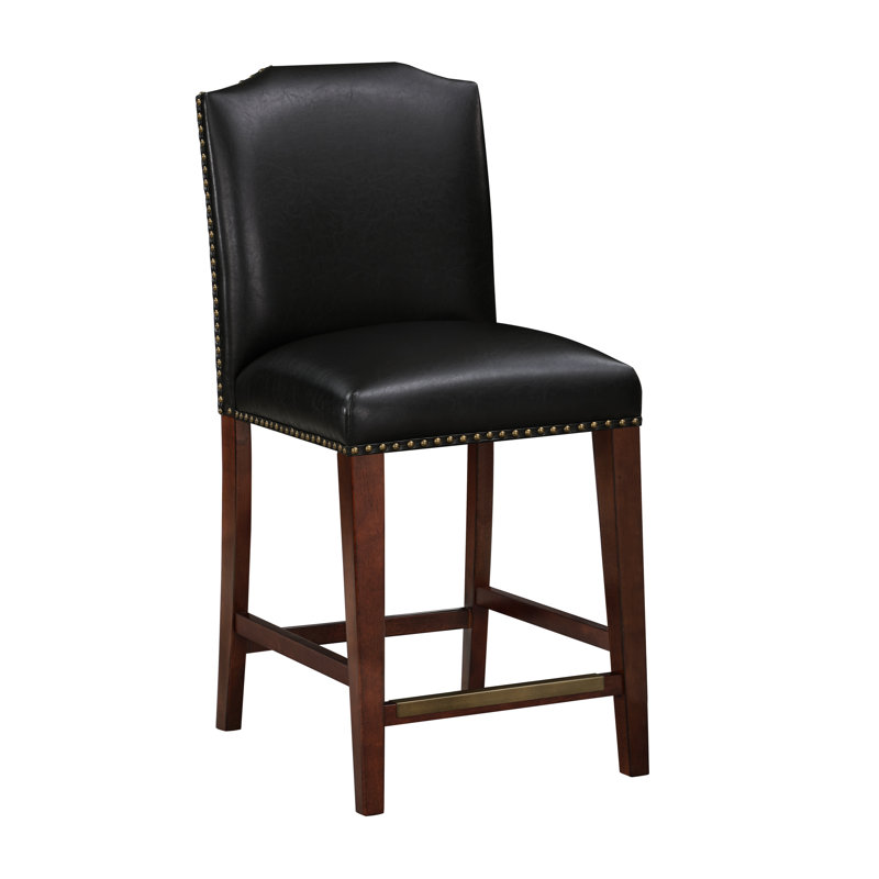 Tabouret de comptoir confortable en similicuir brun avec dossier élégant et structure en bois franc