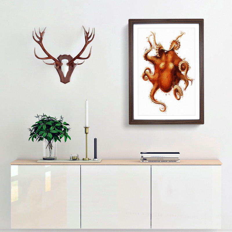 Octopus by Carl Chun - Framed Print, Walnut Framed, 65cm H x 48cm W x 2cm D