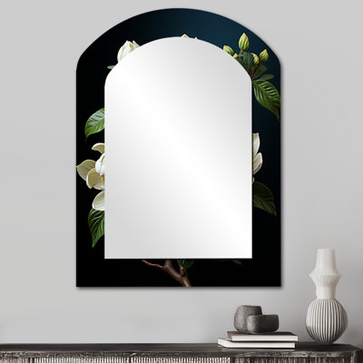 Beige Art Of Magnolias - Floral Arch Decorative Mirror On Metal