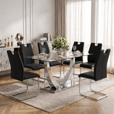 6-Person Dining Table Set,Rectangular Dining Table With Chairs