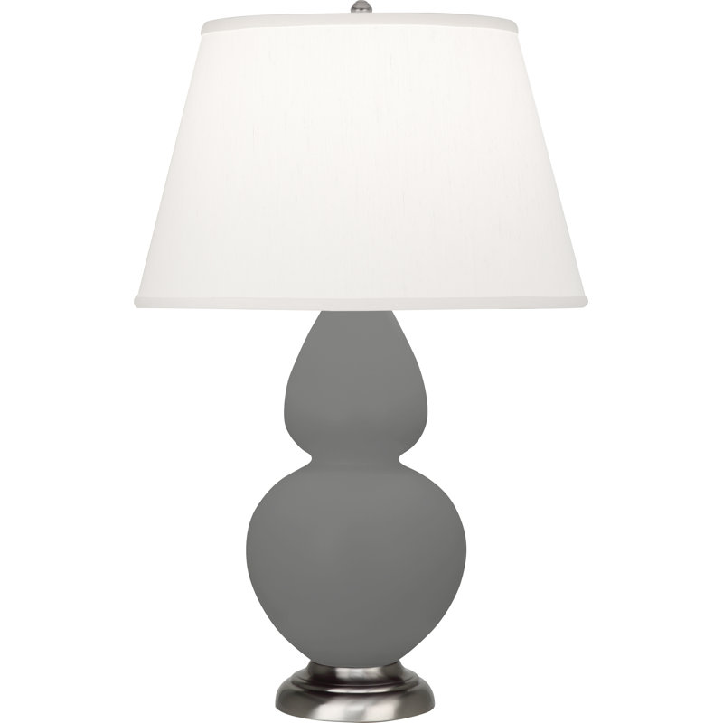 Double Gourd Table Lamp, White , Matte Steel Blue/Antique Silver