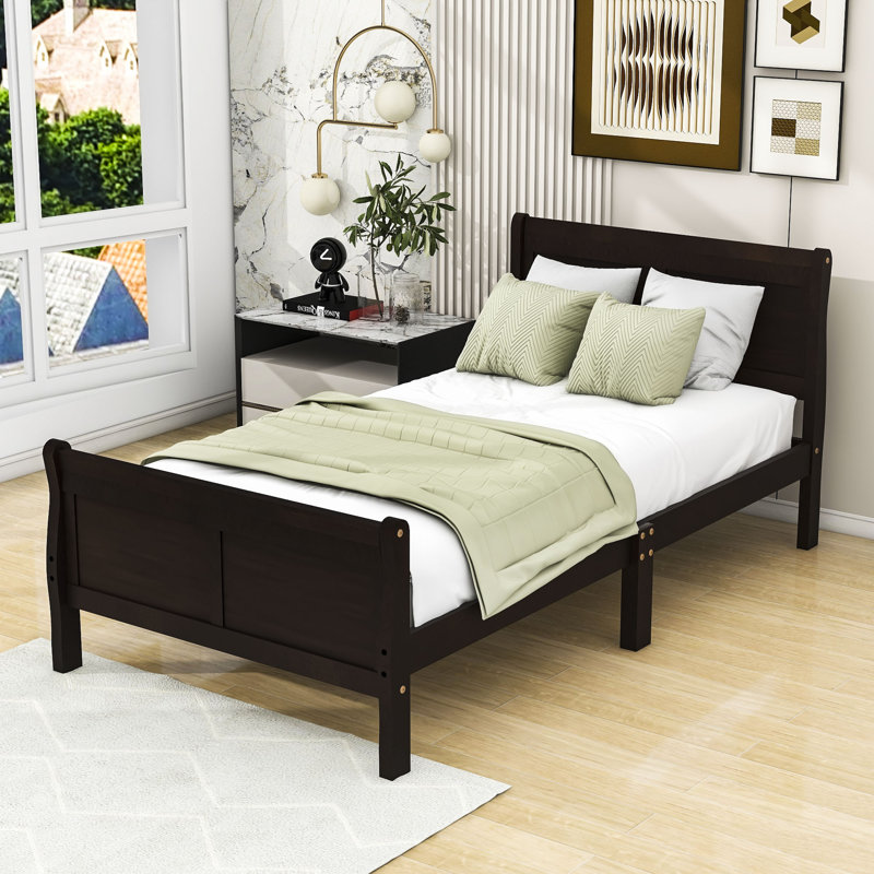 Lit plateforme en bois massif Kirbee, Noir, Simple