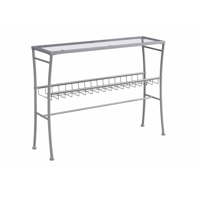 Table d'appoint polyvalente pour console, vestibule, canapé, salon et chambre à coucher avec verre trempé transparent et métal argenté de style contemporain et moderne