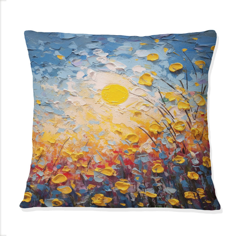 Champ de fleurs d'été de coquelicots et boutons d'or - Coussin décoratif imprimé de fleurs