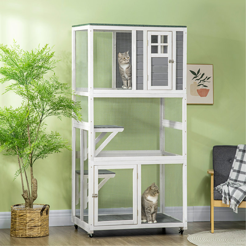 Maison d'extérieur pour chat de 74 po en bois résistant aux intempéries et sur roulettes
