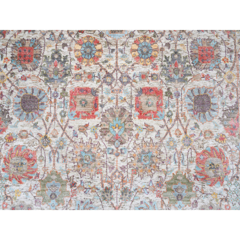 Tapis de couloir oriental ivoire 4 pi 1 po x 10 pi 3 po Tabriz en soie colorée avec laine texturée noué à la main 0CA6518A6D5C490FA61C08E9EB5C178C