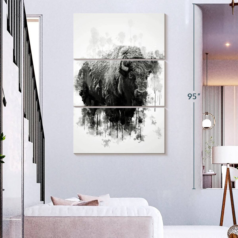 Bison Brampt noir et blanc, H 74 po x l 48 po