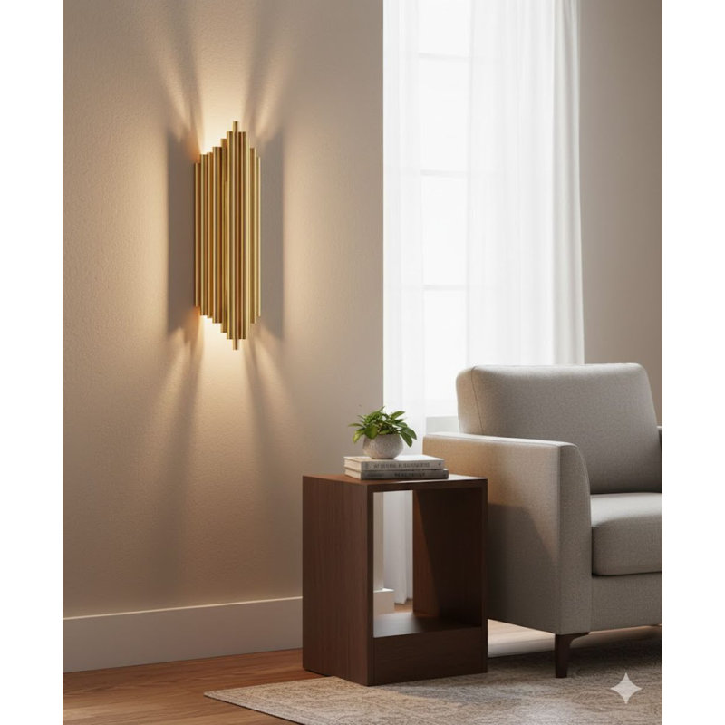 Applique murale à tige en acier inoxydable doré 2 lumières
