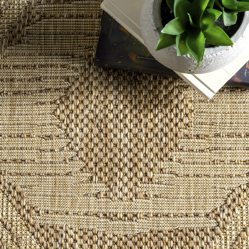 Tapis intérieur / extérieur Tribal, Rectangle de 5 pi x 8 pi, Brun clair/Ivoire