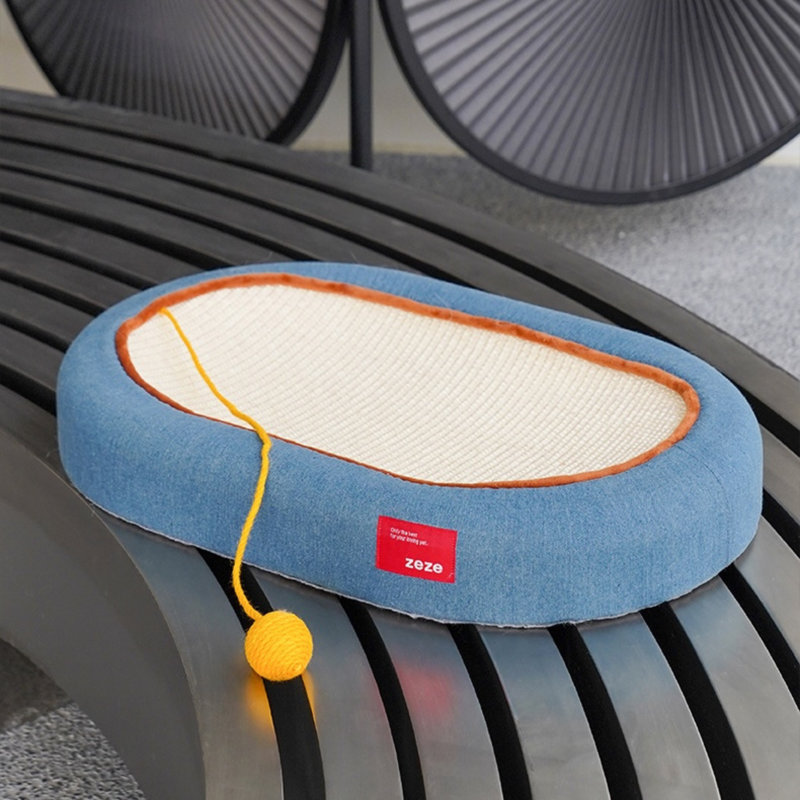  23" Denim-Style Cat Scratcher Lounge With Sisal Surface And Interactive Toy Ball