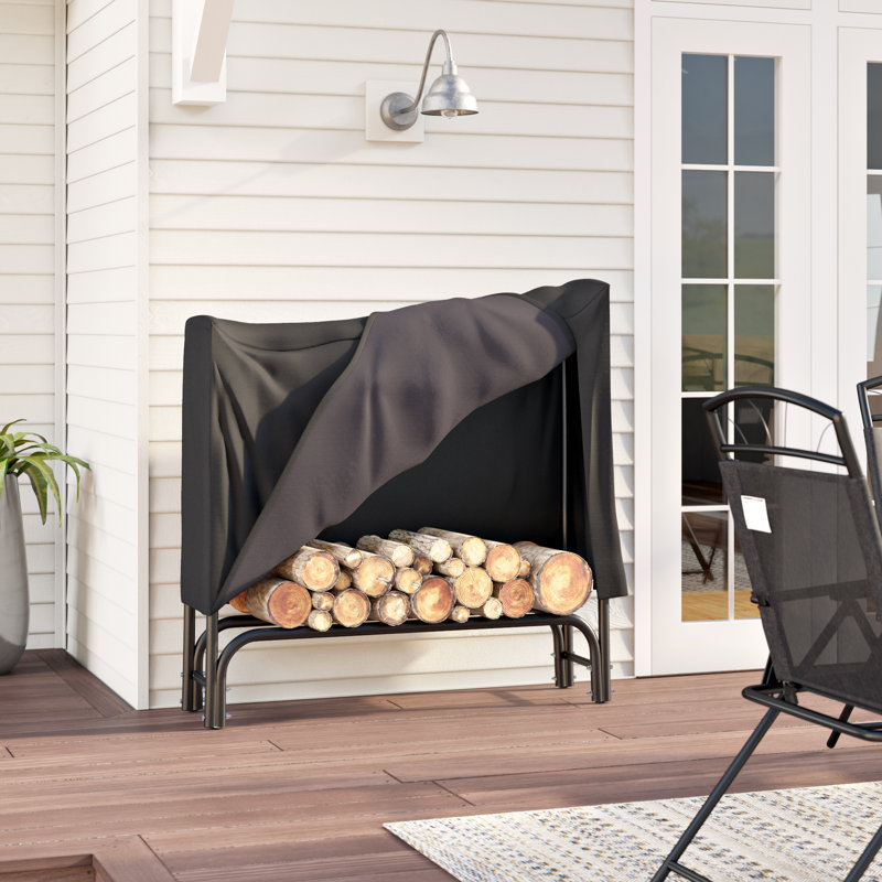  Beid Outdoor Steel Firewood Log Rack with Protective PVC Cover - 4' - 850-lb Capacity, 48"H x 49"W x 13.5"D
