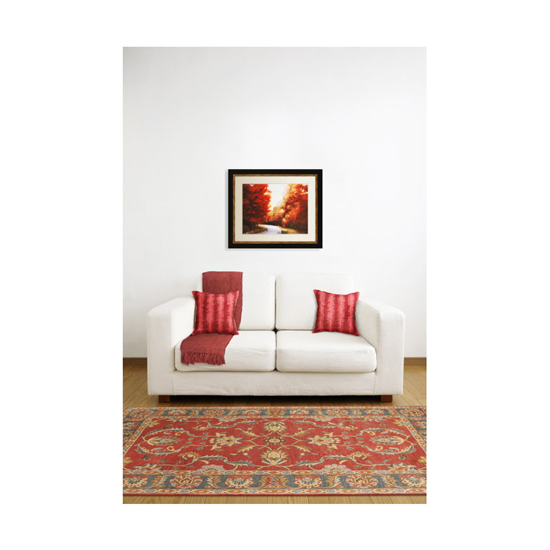 Buckhill Oriental Hand-Tufted Wool Area Rug in Brick Red/Navy/Mustard, Square 9'9"