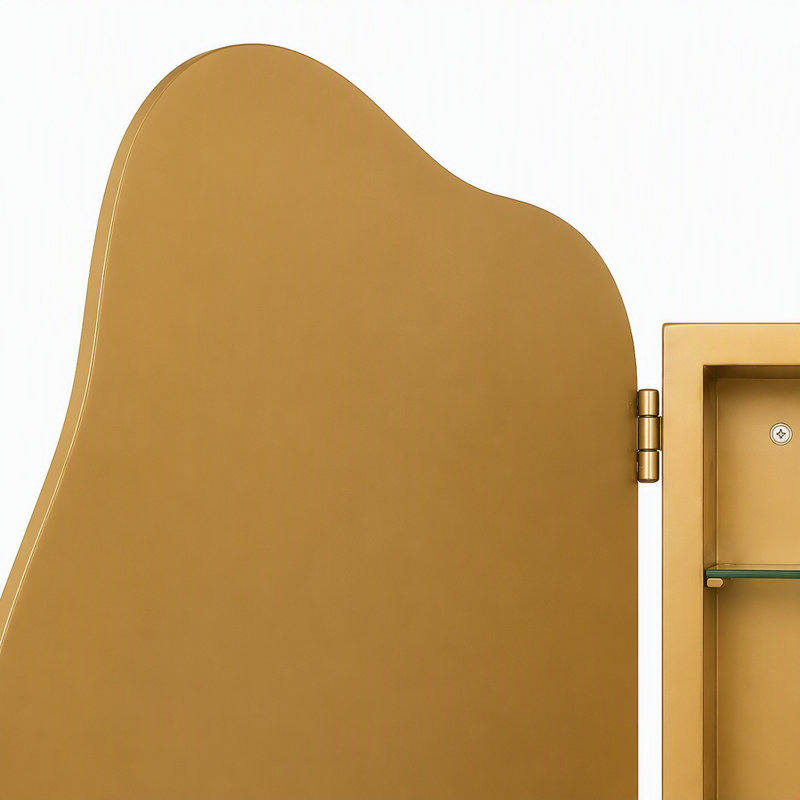 Armoire à miroir murale en forme de nuage irrégulier (33,5 po x 22 po), cadre en métal, étagères en verre réglables, Doré