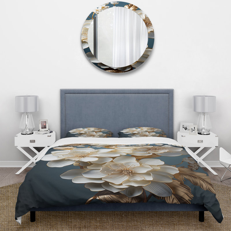 Ensemble de housse de couette Baroque Hydrangea White I - Floral, Housse de couette très grand et 2 très grandes t