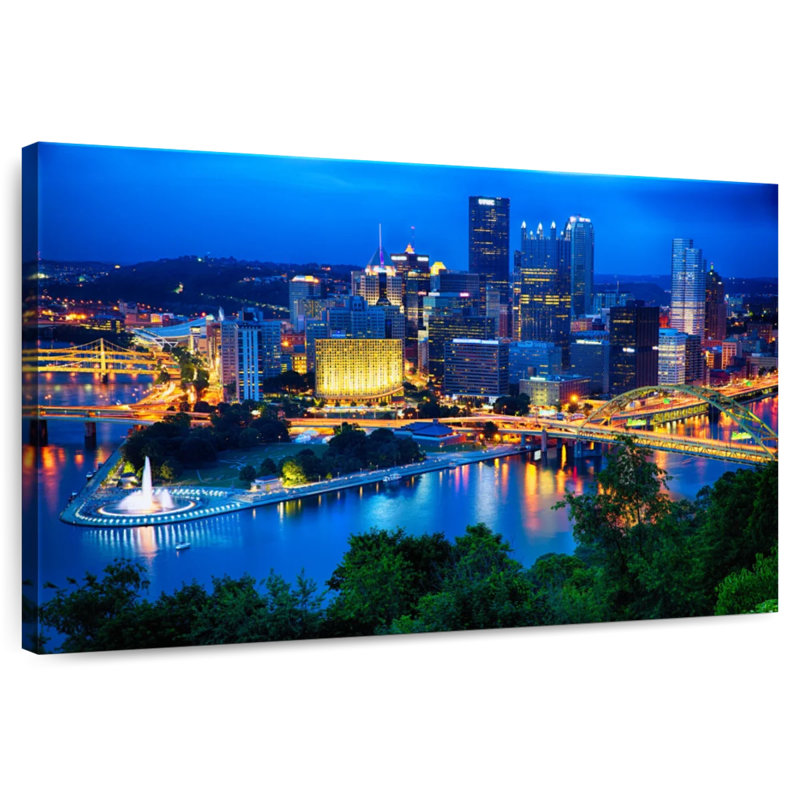 Sireci Pittsburgh Downtown Night Scenic View, 32" H x 48" W