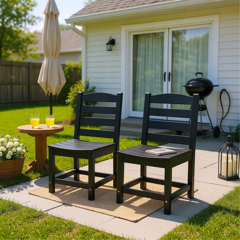 Black Color Armless Outdoor Chairs – HDPE Material   Set Of 2, Black