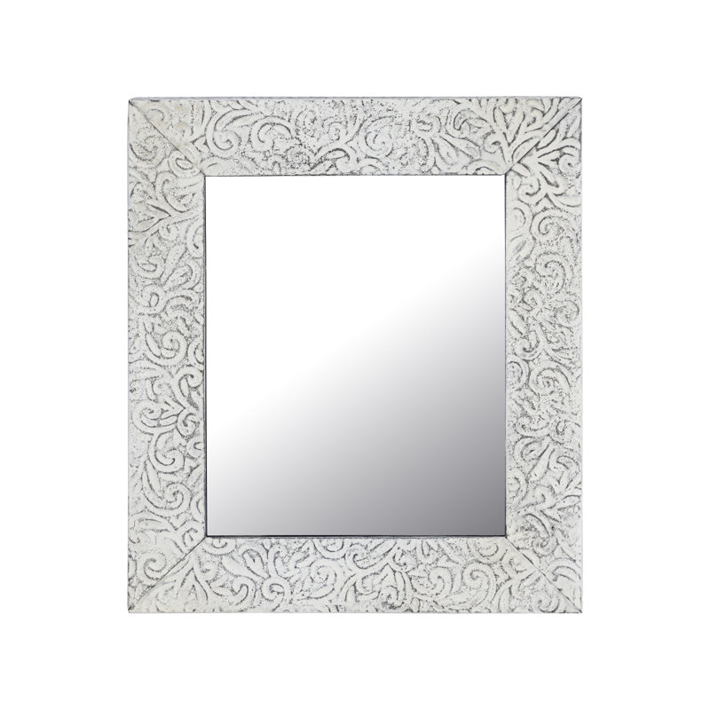 Grand miroir gris antique en fer gris, 14,25 po x 12,5 po