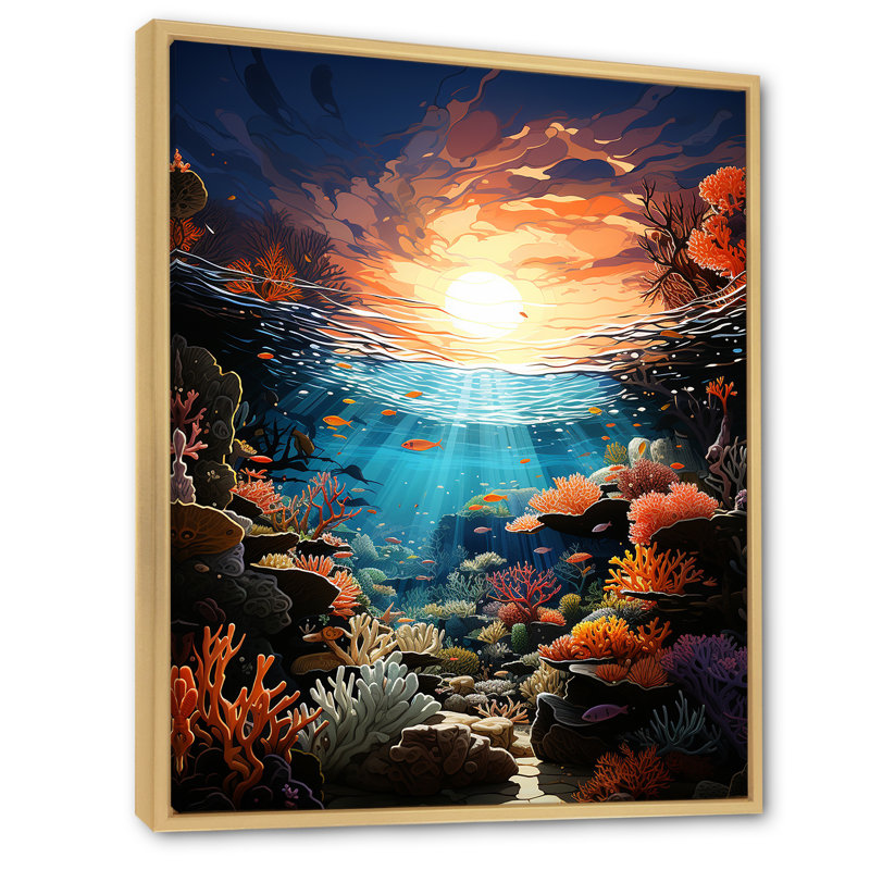 Aquariums corail lever de soleil - nautiques et plage, impressions sur toile_106434, H 32 po x l 24 po x P 1 po