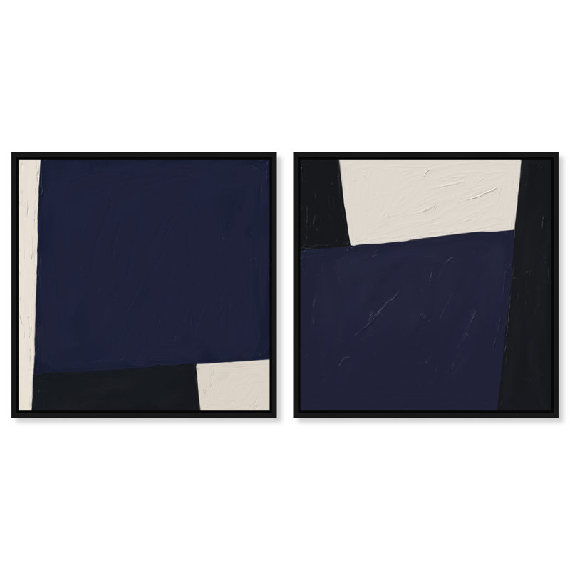 In Blue Set Canvas Abstract Print by Oliver Gal, Black Frame, 12 x 12, 13"H x 13"W, Black Floater Frame