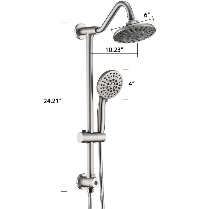 Brushed Nickel Shower With 6 Inch Rain Head And Handheld, Offering A Comfortable Experience Handheld In Nickel, Compatible Any Bathroom Decor
