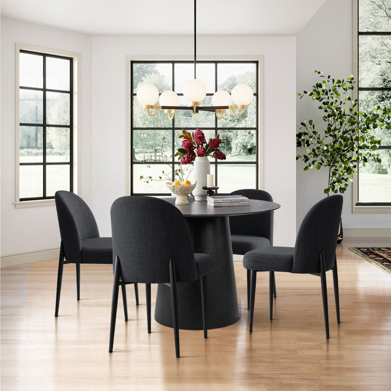 Linen Upholstered Parson Chair(Set of 4), Black
