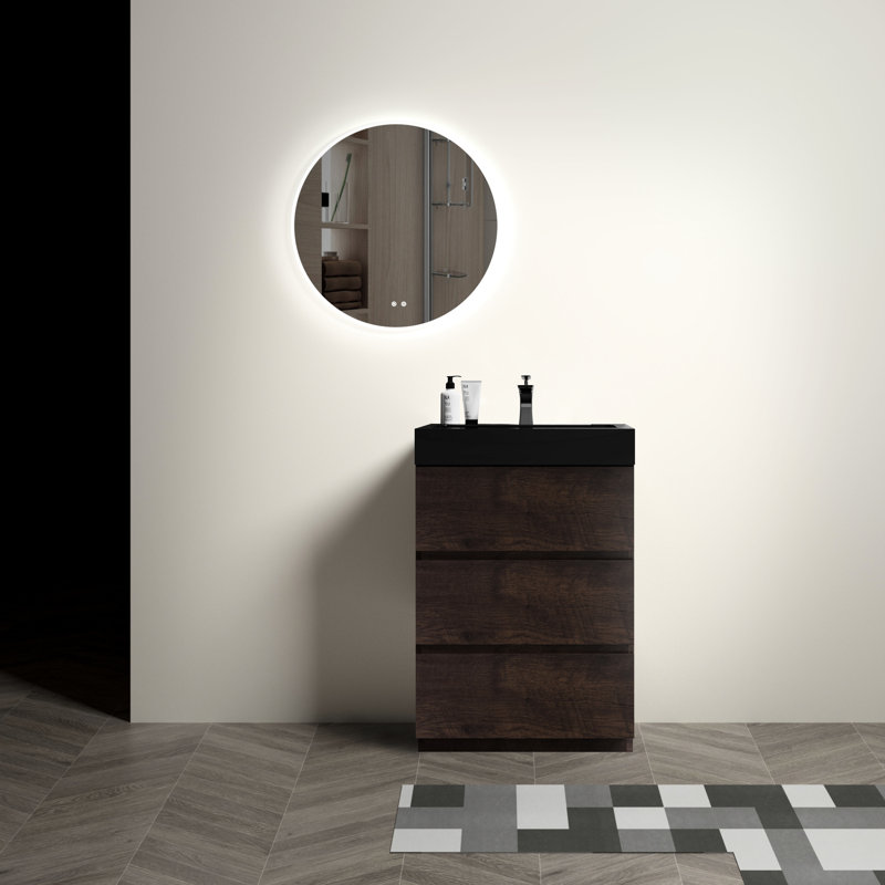 Meuble-lavabo de 24 po en noyer - Grand rangement, noyer silencieux moderne, espace de rangement