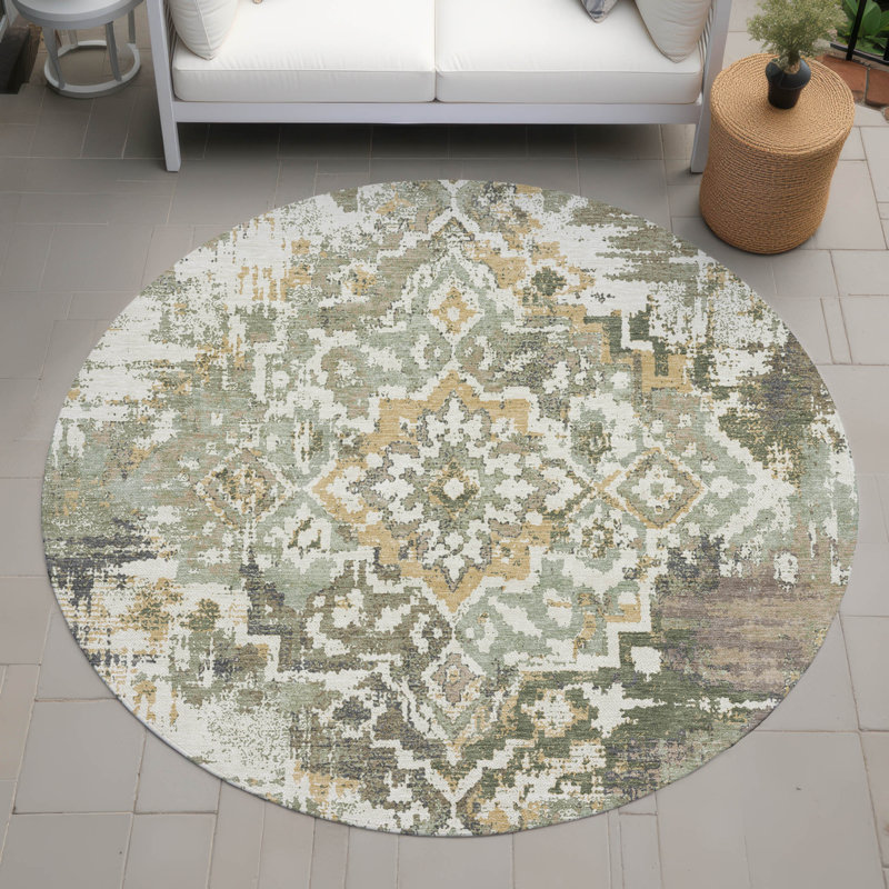 Machine Washable Indoor/Outdoor Chantille ACN2765 Global Rug, Sage, 8' Round