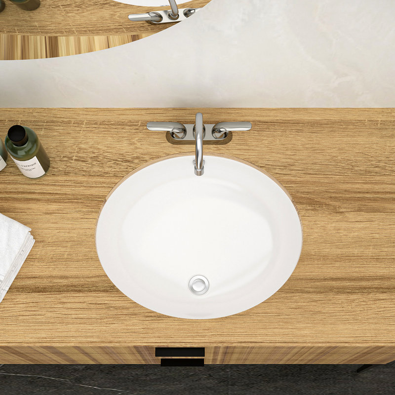 Lavabo de salle de bain ovale encastré en céramique 18 "x 15" blanc avec trop-plein
