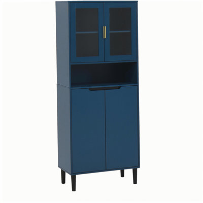 Bibliothèque de rangement haute avec porte en verre mat, avec tablettes réglables, 4 armoires en panneau de fibres à densité moyenne, idéale pour le salon ou la chambre à coucher