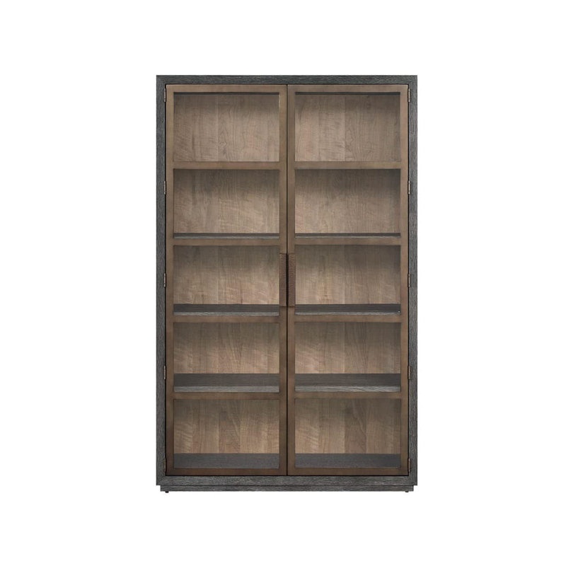 Mist Display Cabinet 50" Wide Tall Elegant Mist Oak Finish Smoked Gold Metal Doors, Brown