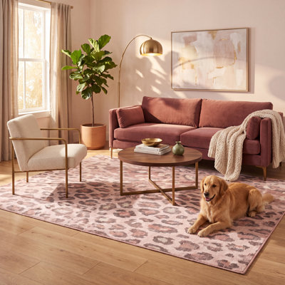 Doseley Imprimé animalier Imprimé animalier Gris rose ivoire Beige Antidérapant Faible velours Intérieur Extérieur Animaux domestiques permis Salon Chambre à coucher Salle à manger Hall d'entrée Couloir Bureau Tapis léopard lavable