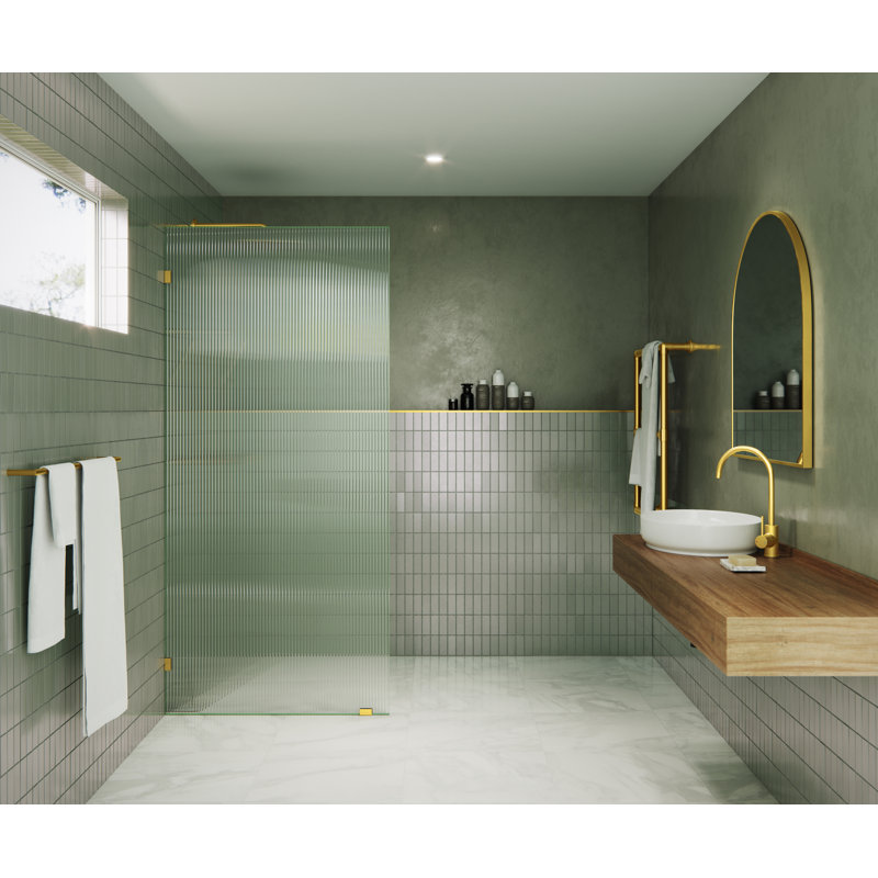 Gaia 36 in. x 78 in. Frameless Fluted Single Fixed Shower Panel, Satin Brass