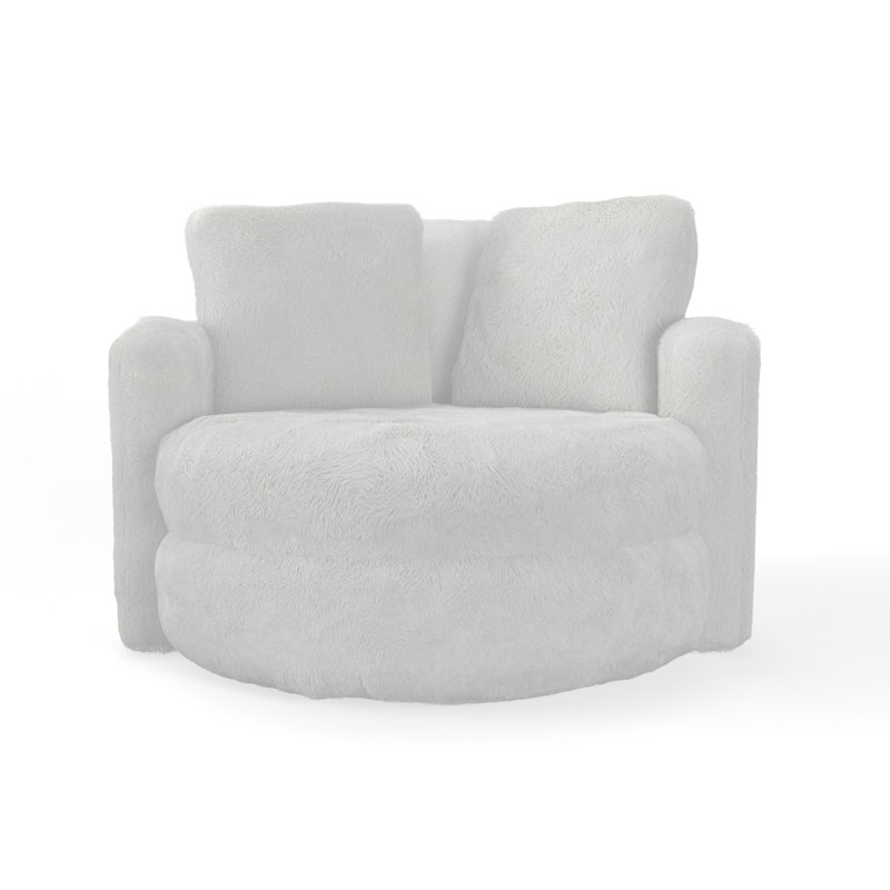 Aspen Lodge Faux Fur 49'' Wide Swivel Barrel Chair, Natural 100% Polyester