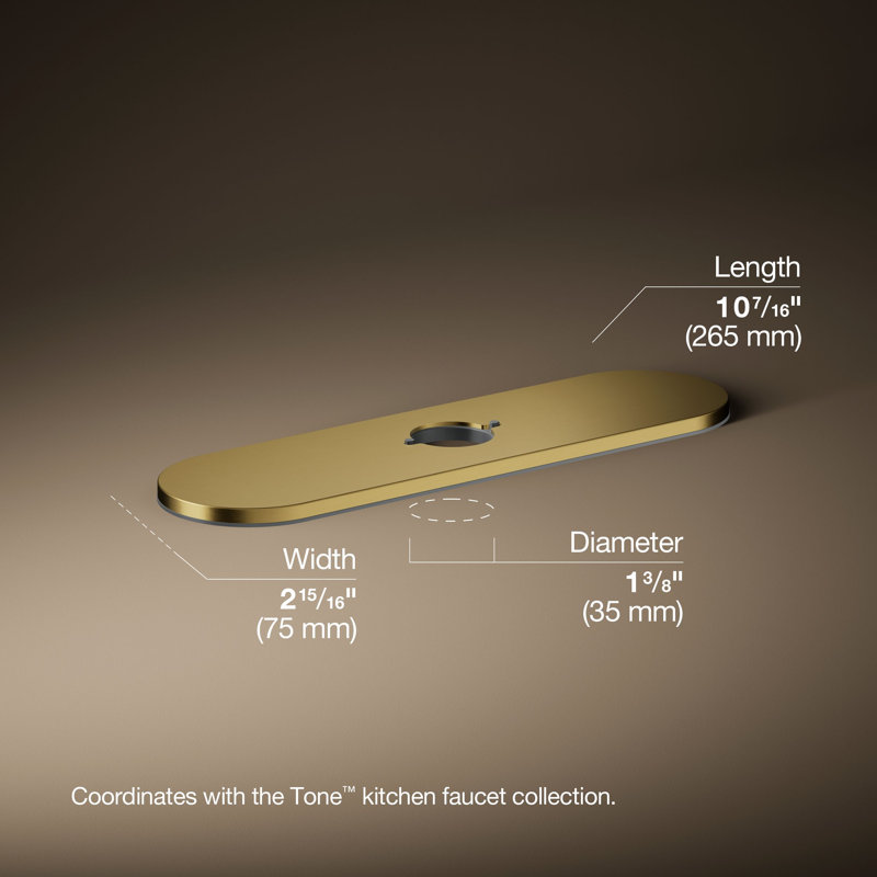 Tone Three-Hole Kitchen Faucet Escutcheon, Vibrant Brushed Brass