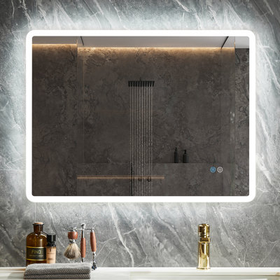 Horow LED Lighted Acrylic Framed Wall Mounted Bathroom / Vanity Mirror 50 x 70 cm