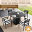 5 chaises de patio d'extérieur modernes avec table carrée en bois fritté de 44 po de hauteur, structure rustique et coussins élégants